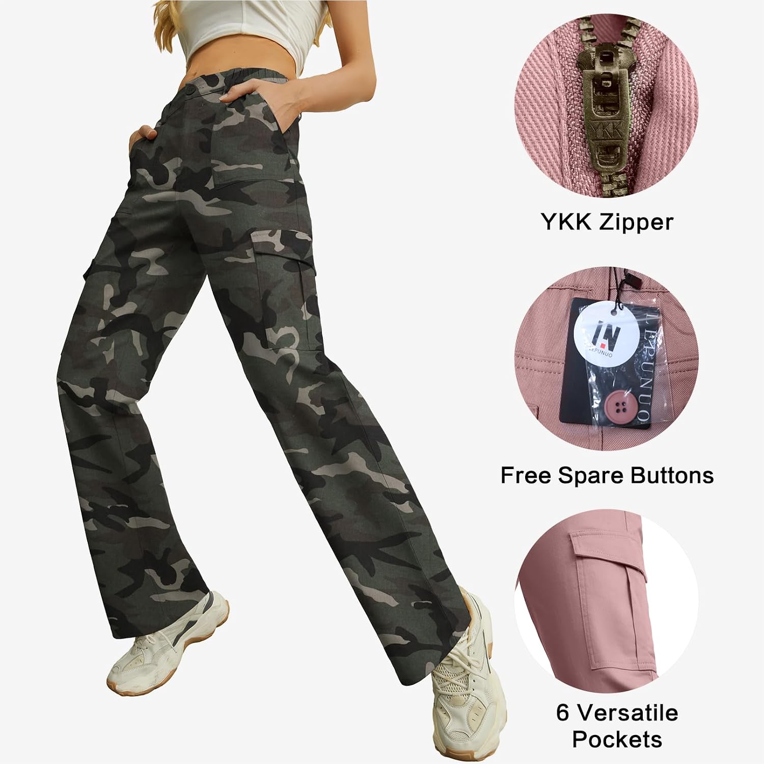 Thumbnail 4 de Lepunuo Women's Cargo Pants, High-Waisted Wide Leg with 6 Pockets