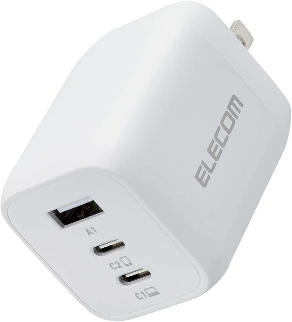 Detalle de エレコム EC-AC4465WH USB充電器 65W・3ポート・GaN採用、折りたたみ式プラグ