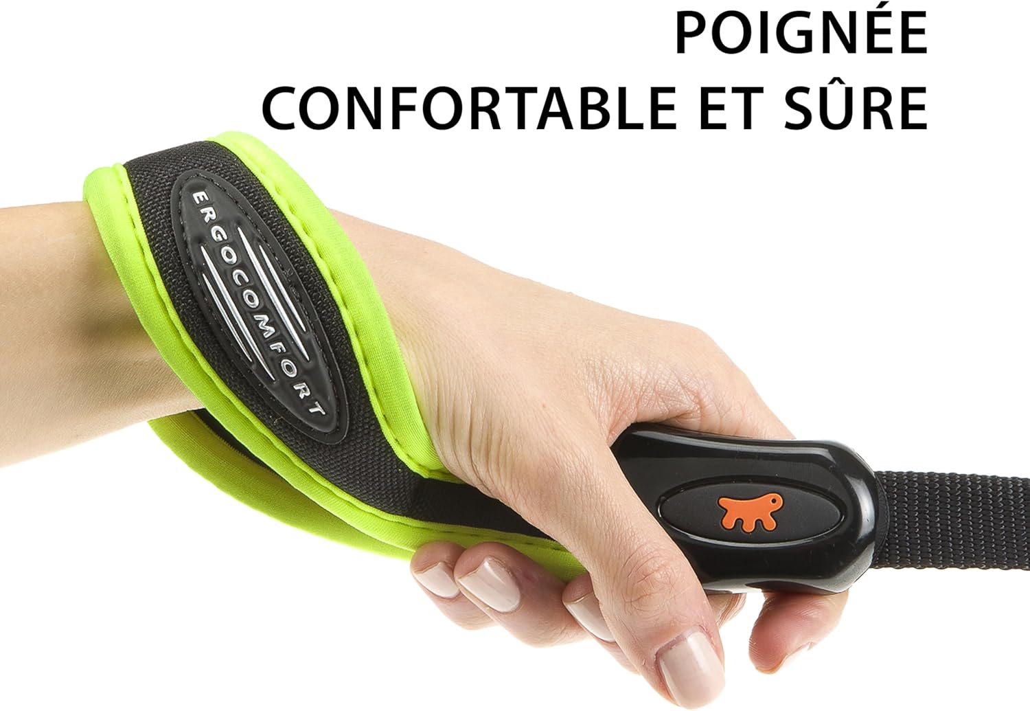 Detalle de Ferplast Laisse Courte ERGOFLUO – Laisse pour Chien de Grande Taille, poignée Ergonomique rembourrée, nylon, 55 cm x 2,5 cm, Jaune
