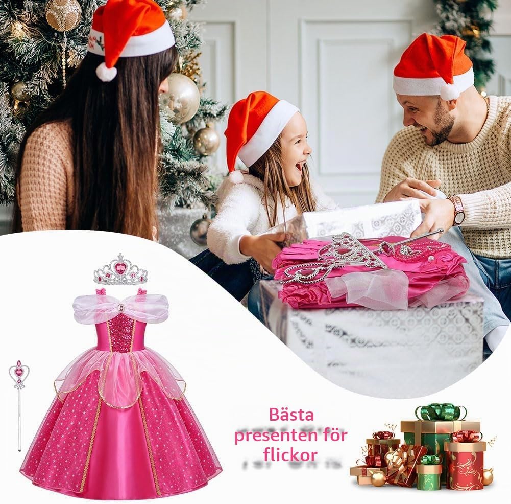 Thumbnail 3 de URAQT prinsessklänning för flickor med spets och A-linjekjol
