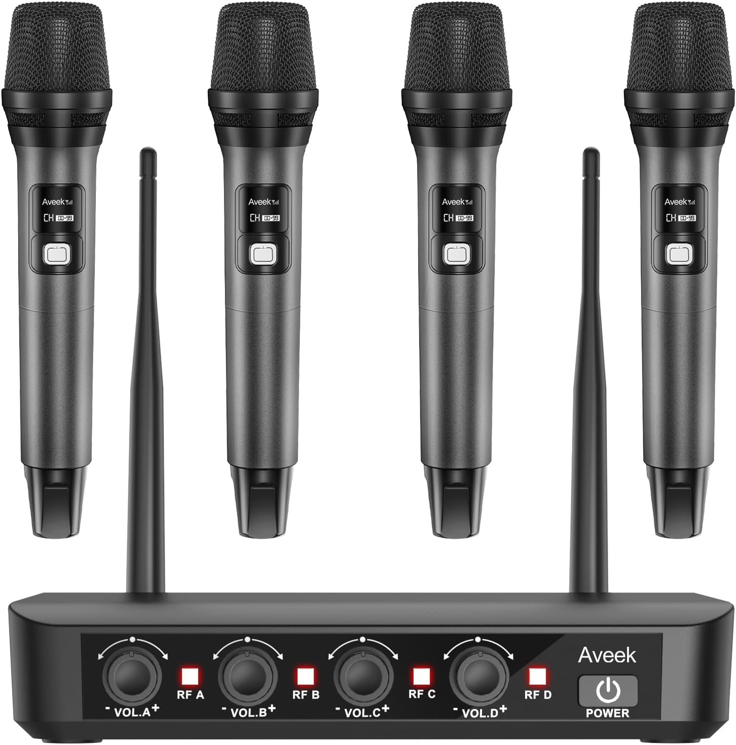 Detalle de Aveek PRO-06 4-Microphone Wireless System with 262-Foot Range