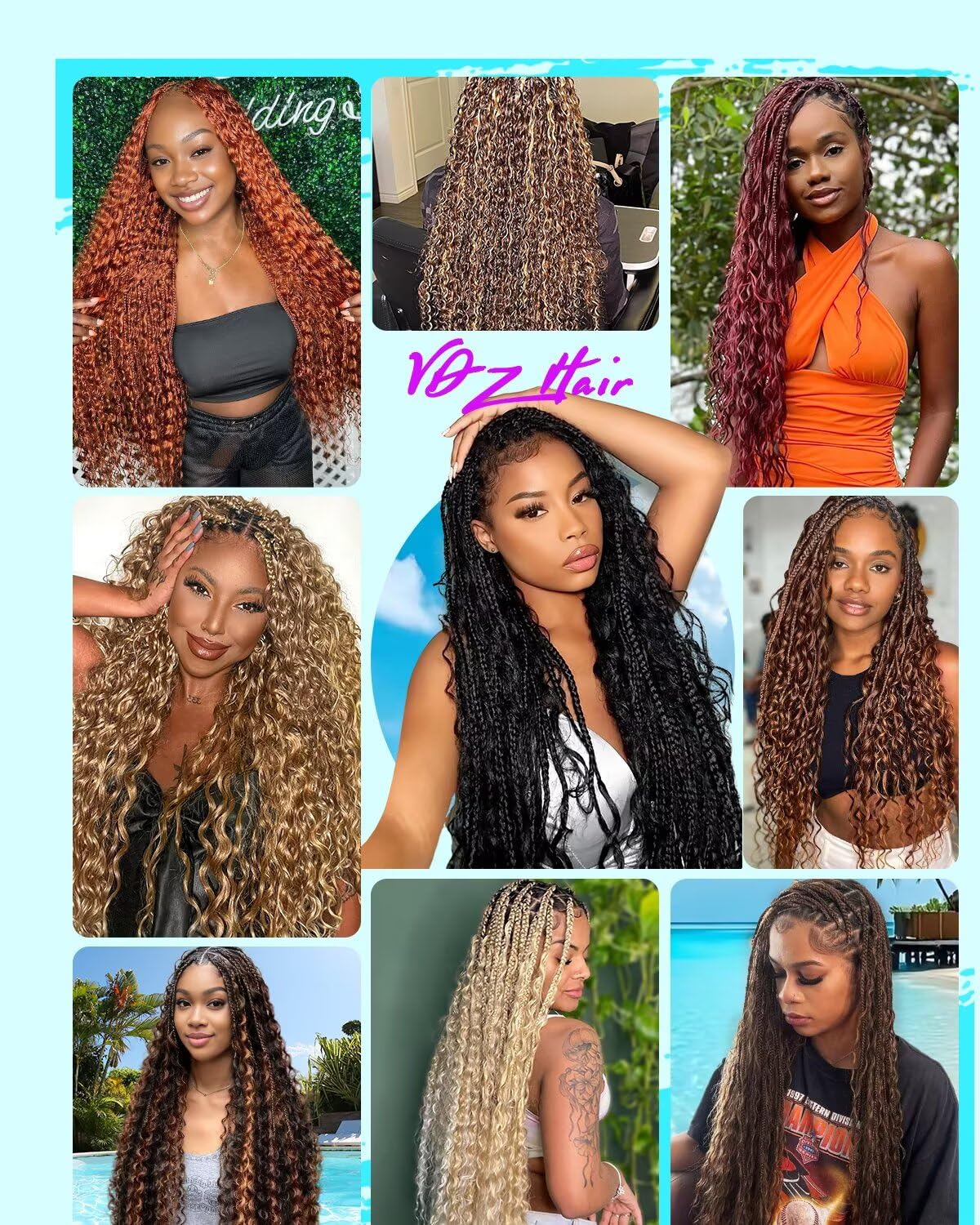 Detalle 2 de VDZ 14-Inch Human Crochet Hair, 4# Chocolate Brown Deep Wave, 110g, 80 Strands