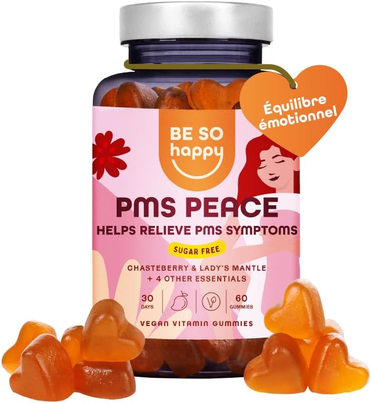 Supplément sans sucre PMS PEACE BeSoHappy® – 60 bonbons végétaliens, sas sucre