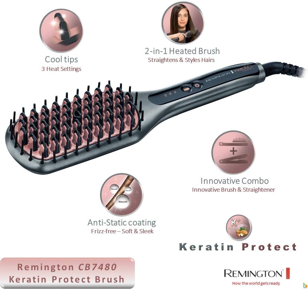 Detalle de Remington Brosse Lissante Ionique 2 en 1 Keratin Protect CB7480 — lissage et démêlage doux et performant
