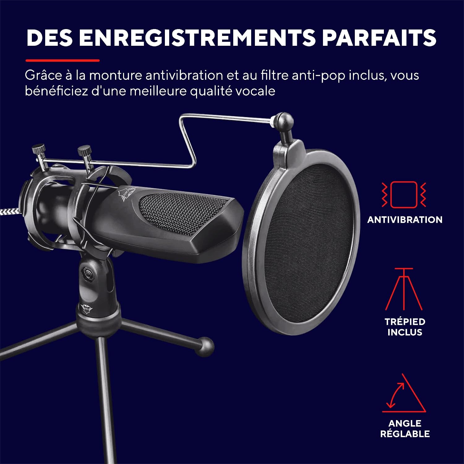 Detalle 2 de GXTrust Mantis Micro Streaming USB – Microphone Professionnel Gamer (Noir)