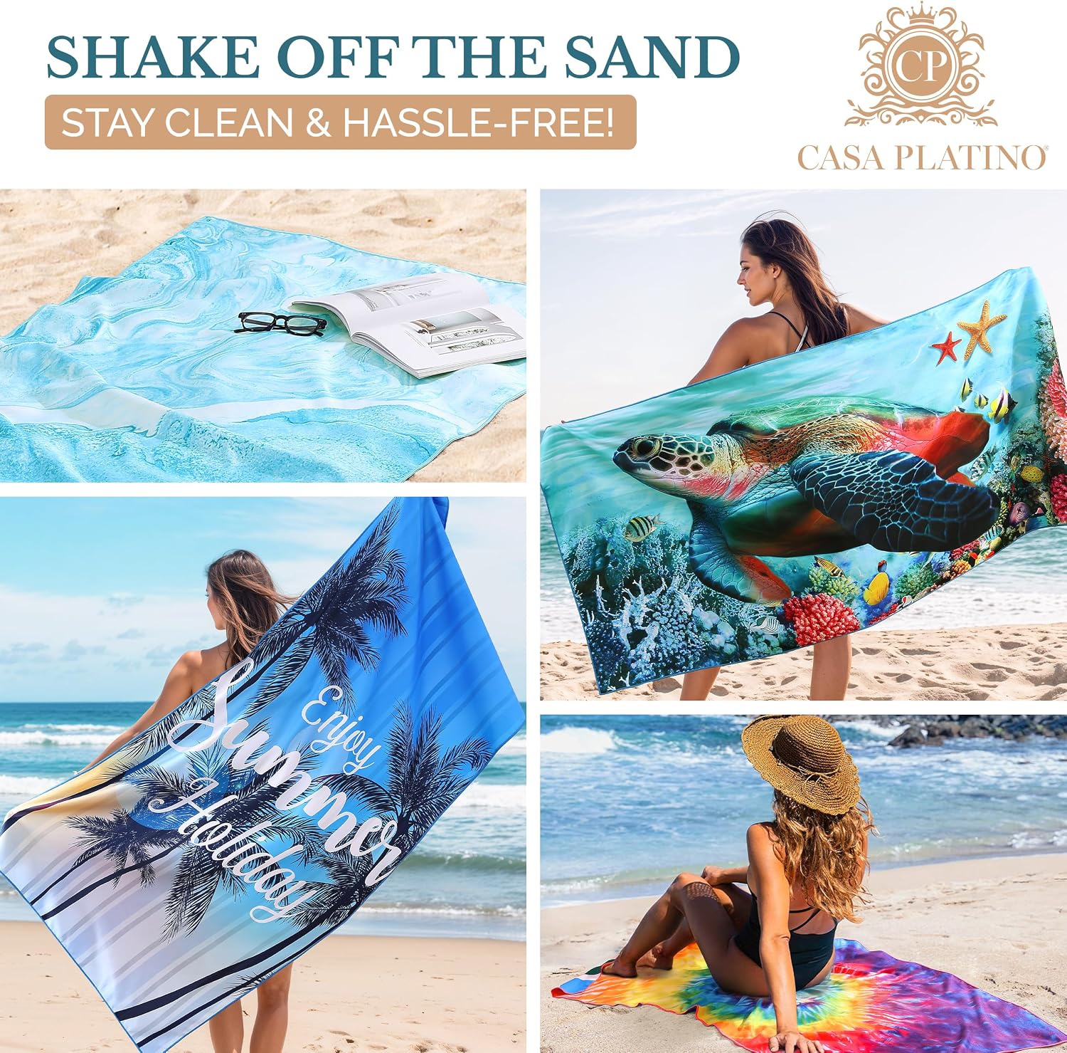 Detalle de Casa Platino 4-Pack Oversized Beach Towels – 71x32in Microfiber, Nebran