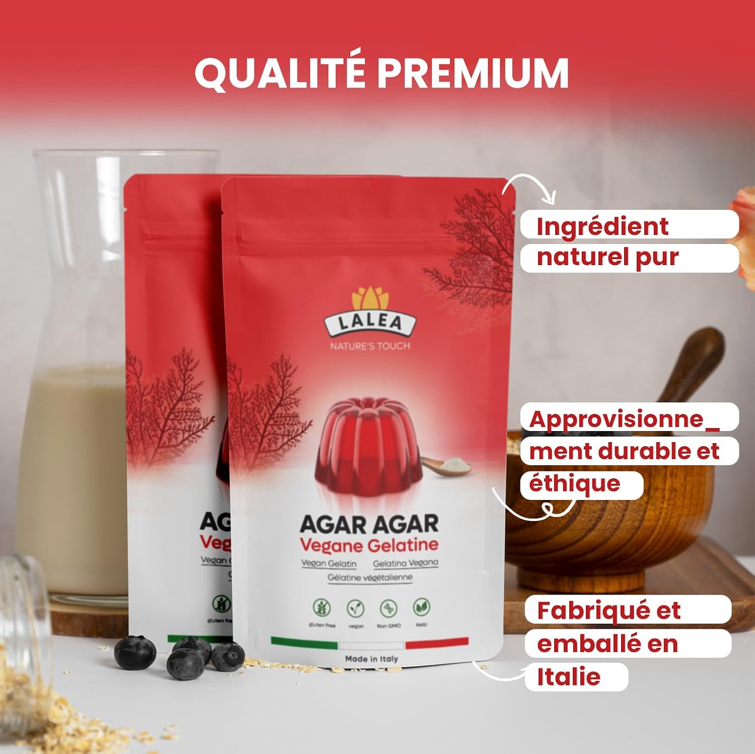 Thumbnail 4 de Agar Agar en poudre 550 g : gélifiant végétal pour gelées, desserts et confitures