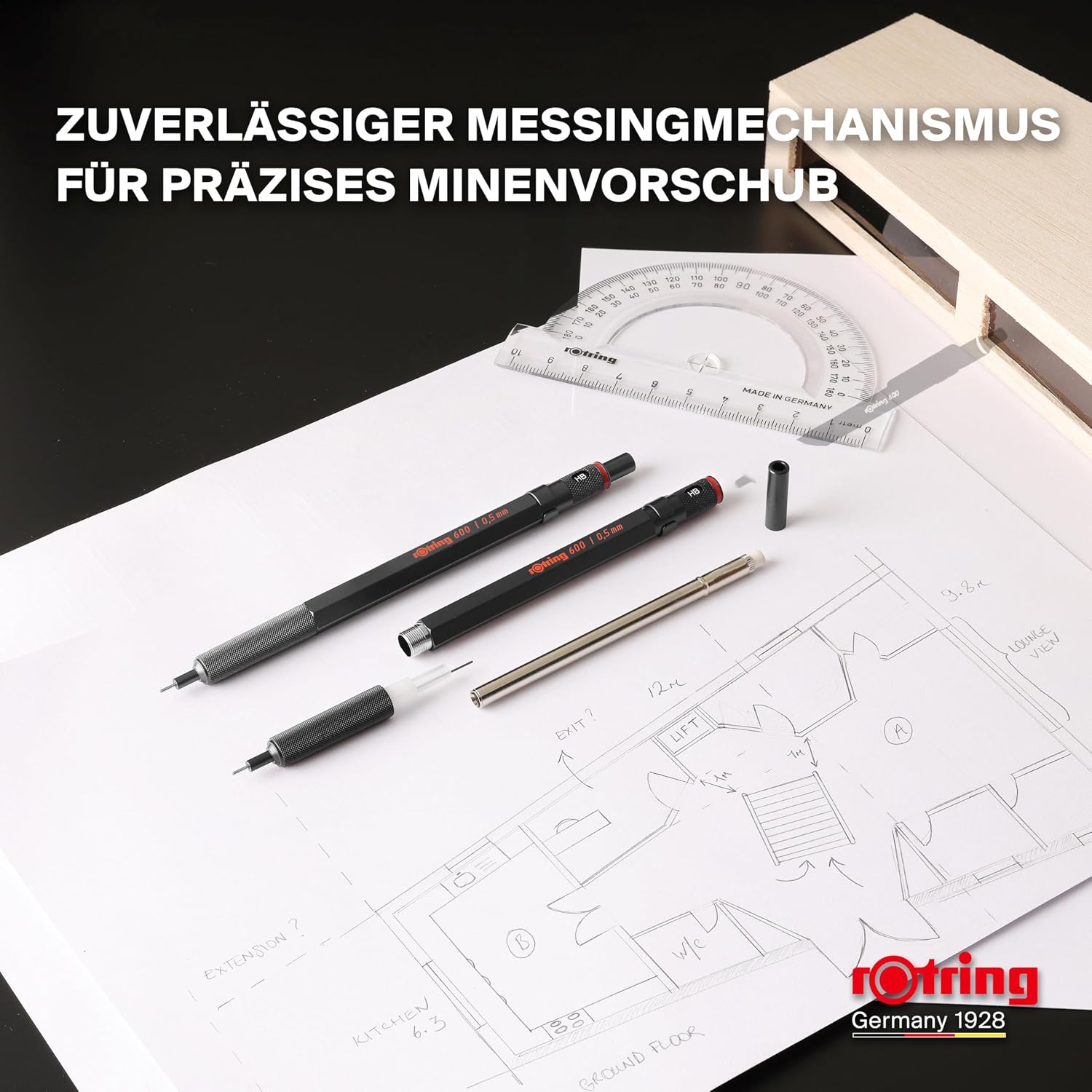 Detalle de Rotring 600 Druckbleistift 0,5 mm Geschenkset mit Etui & Notizbuch