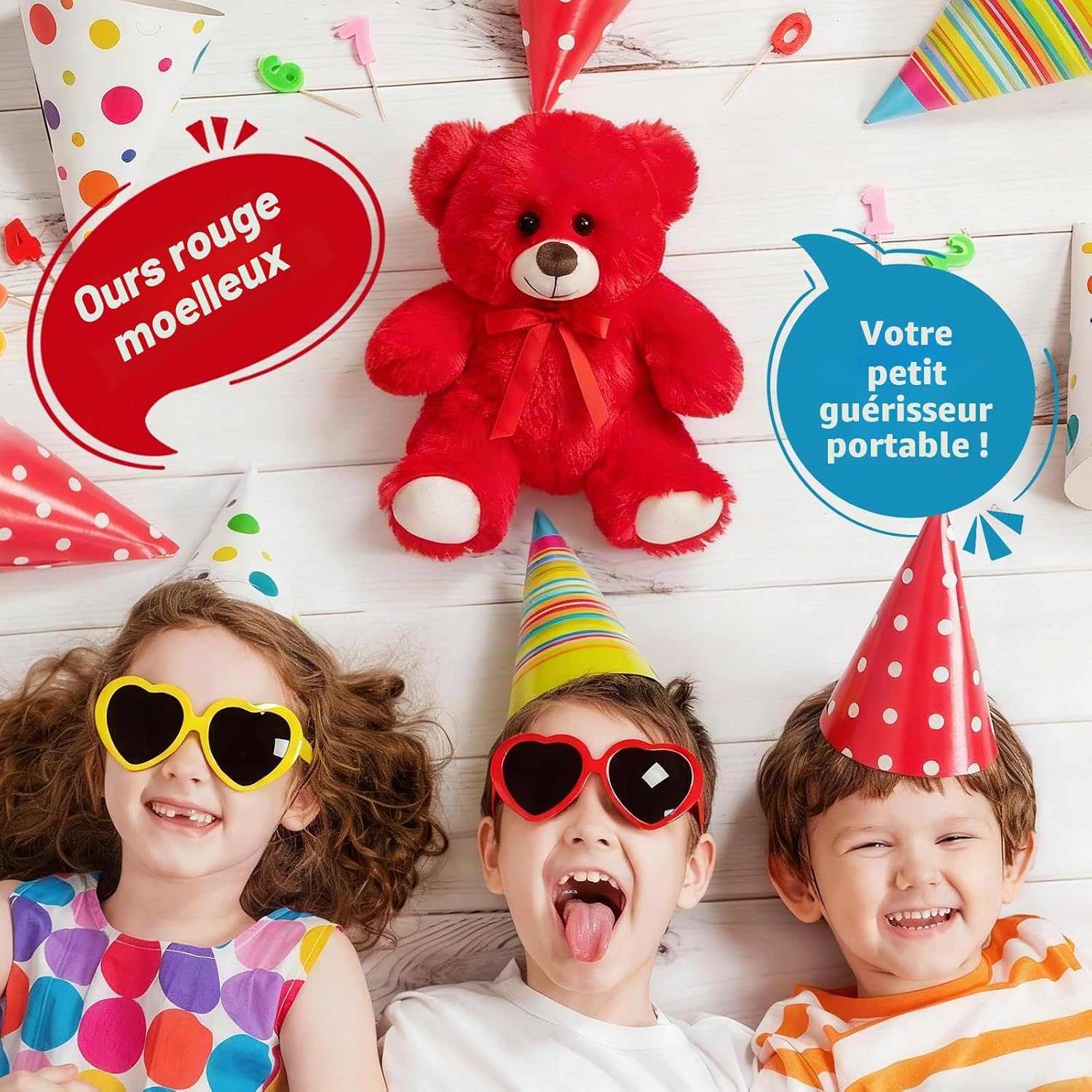 Detalle de BEJOY Ours en peluche rouge 30 cm – doux, festif et décoratif