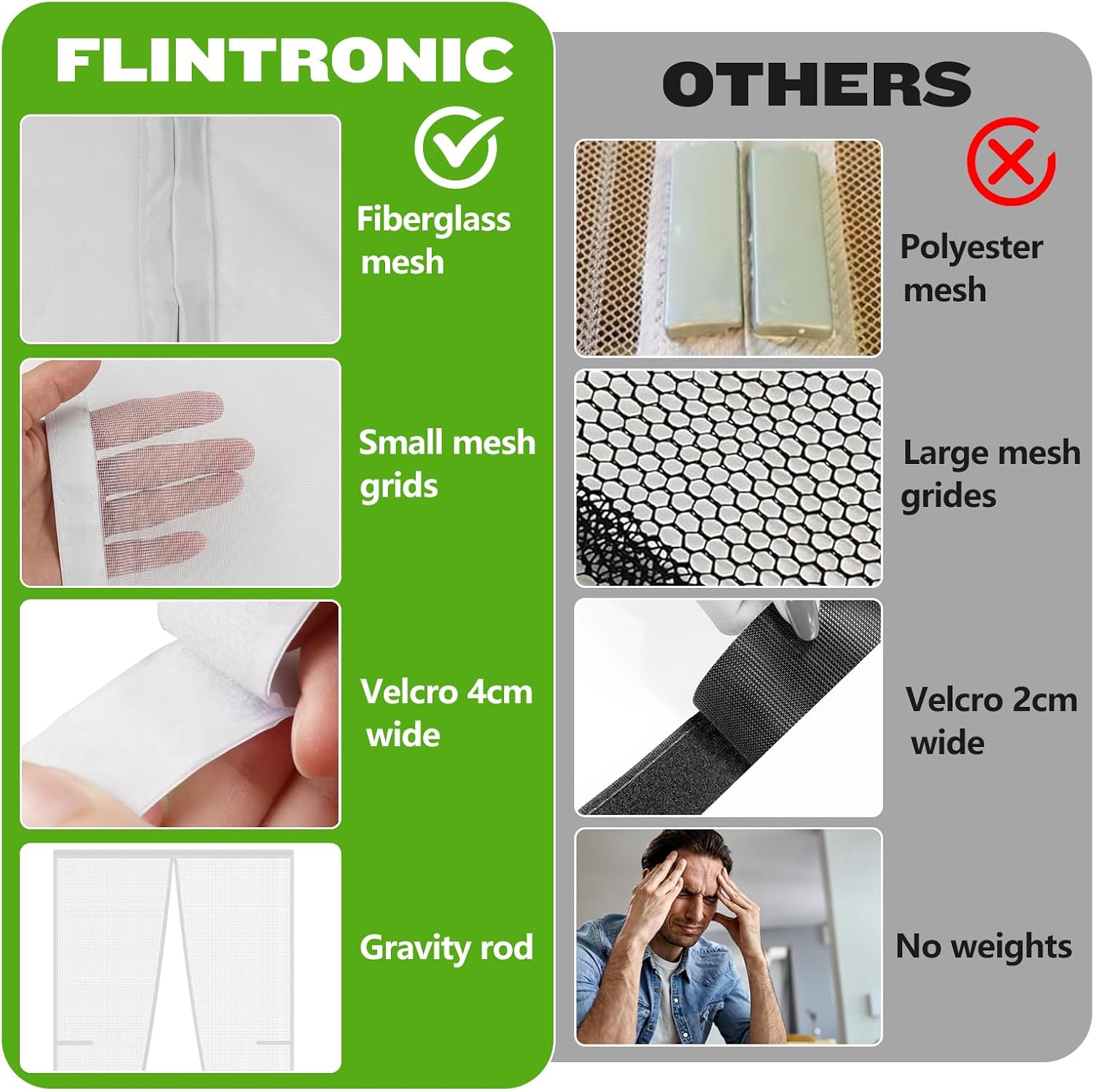Detalle 2 de Flintronic Magnetic Fly Screen Door 90x200cm – Heavy Duty Mesh Curtain with Magnetic Closure