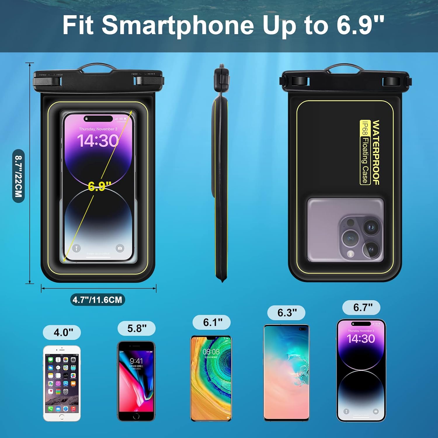 Thumbnail 2 de Floating Waterproof Phone Pouch: IP68 Rated, Floatable Case for Up to 6.9 inch Phones