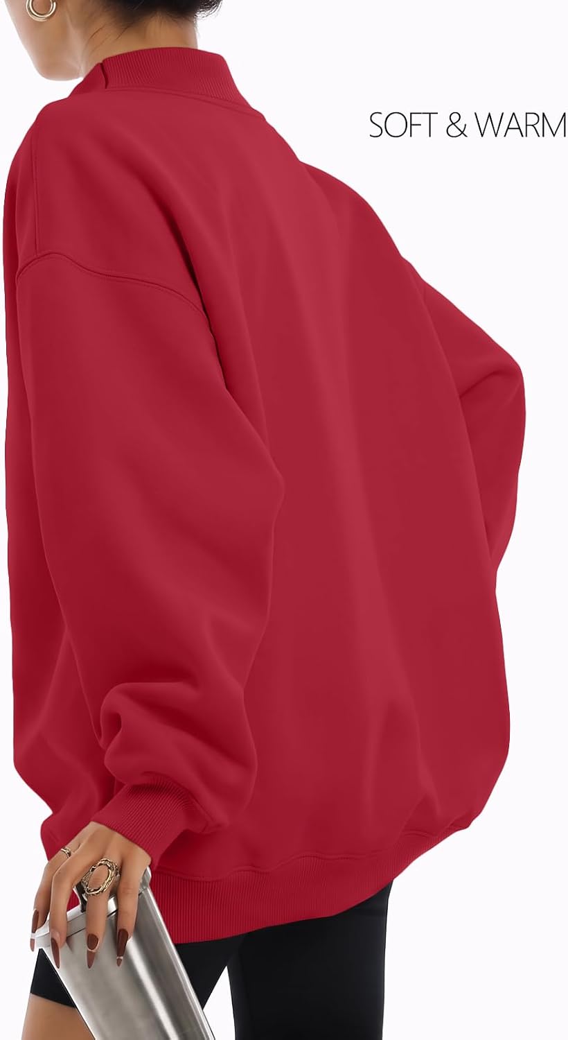 Detalle 2 de Trendy Queen Women's Mock Neck Oversized Sweatshirt – Cozy Fleece Pullover for Fall 2026