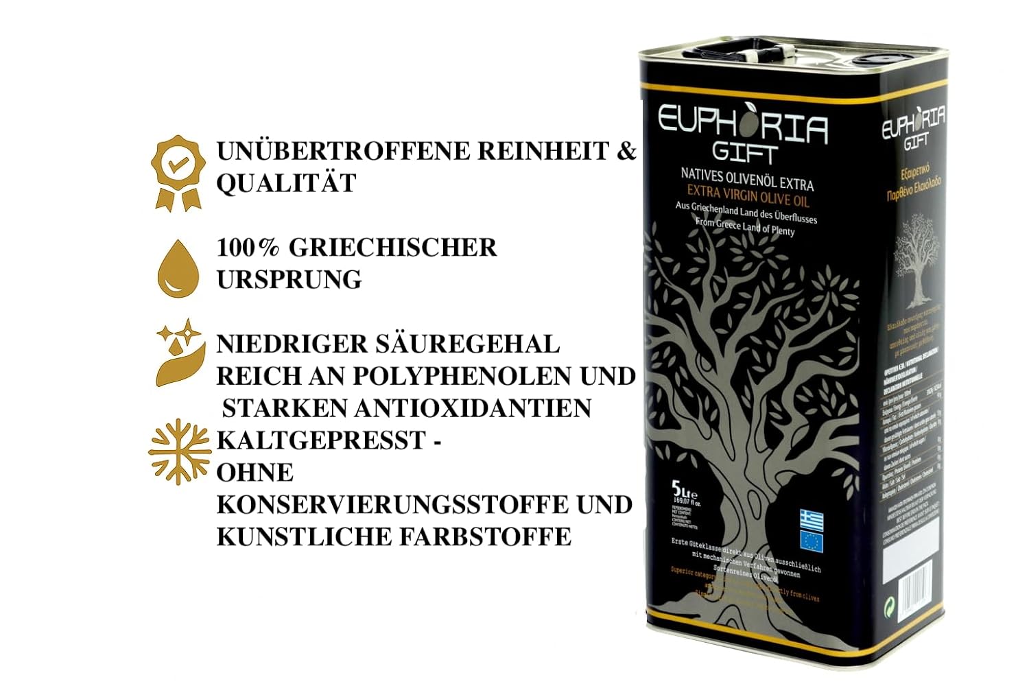 Detalle de Euphoria Gift 5 Liter Olivenöl kaltgepresst 🫒