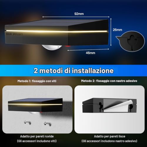 Detalle de Giliwosy Luci Solari da Esterno (4 Pezzi) per Giardino con 3 Temperature di Colore, IP65, LED per Recinzione, Scale, Terrazzo e Balcone