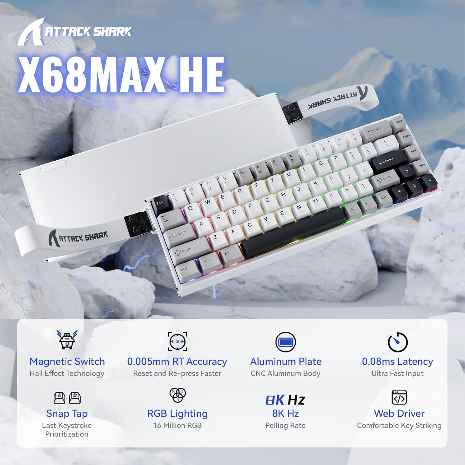 Detalle 2 de Attack Shark X68MAX HE 60% gaming keyboard