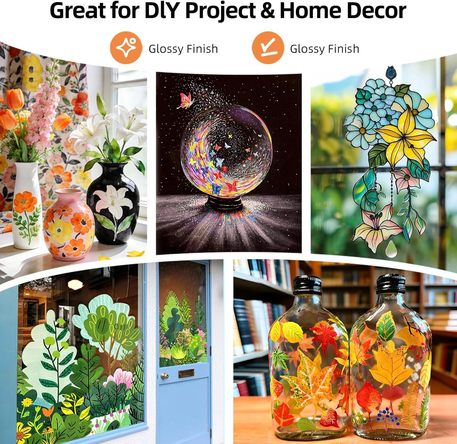 Thumbnail 5 de Colourful Acrylic Stained Glass Paint Set with 12 Colours, 6 Brushes & 1 Palette