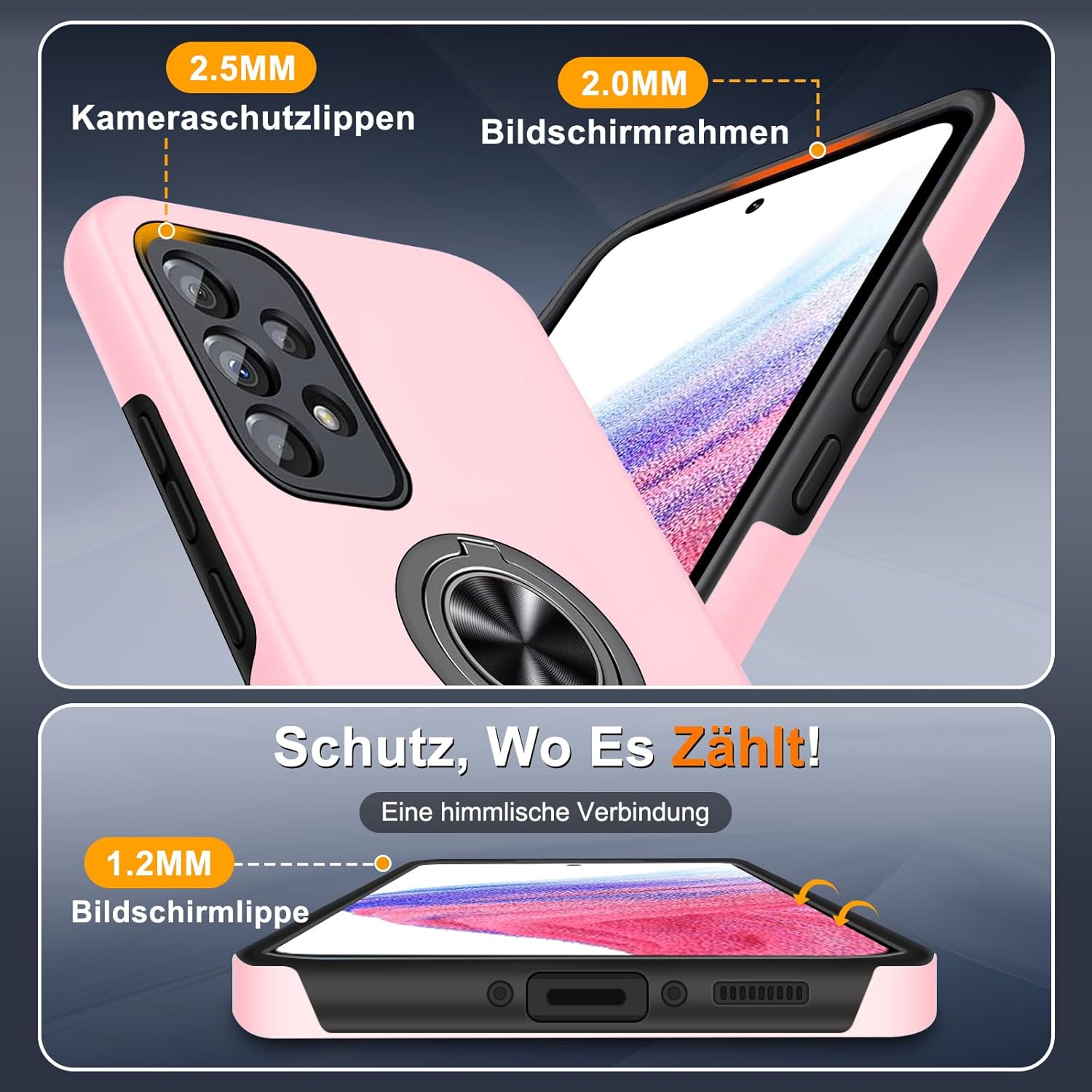 Thumbnail 2 de Vaki Handyhülle für Samsung Galaxy A53 5G mit 360° Magnet-Ringständer & Displayschutzfolie (Rosa)