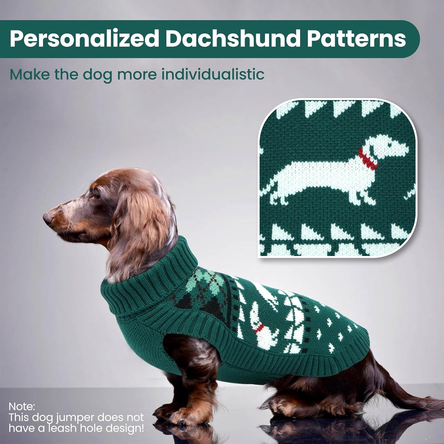 Detalle de Lelepet Dog Jumper for Dachshund – Knitted Warm Turtleneck Sweater in Green S