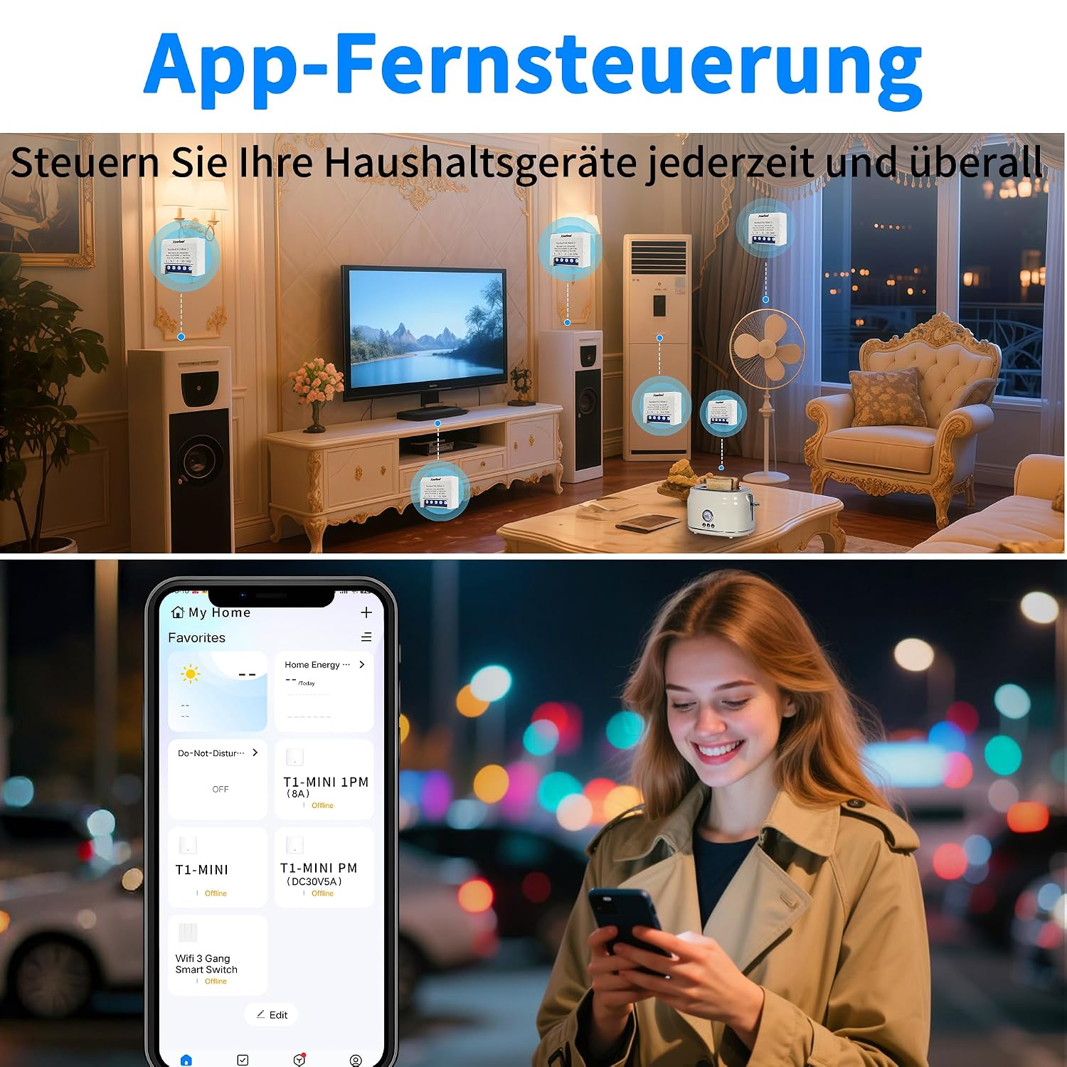 Thumbnail 3 de Xeefeel Mini 1 Smart Relais Schalter – 3er Set, WLAN & Bluetooth, 8A