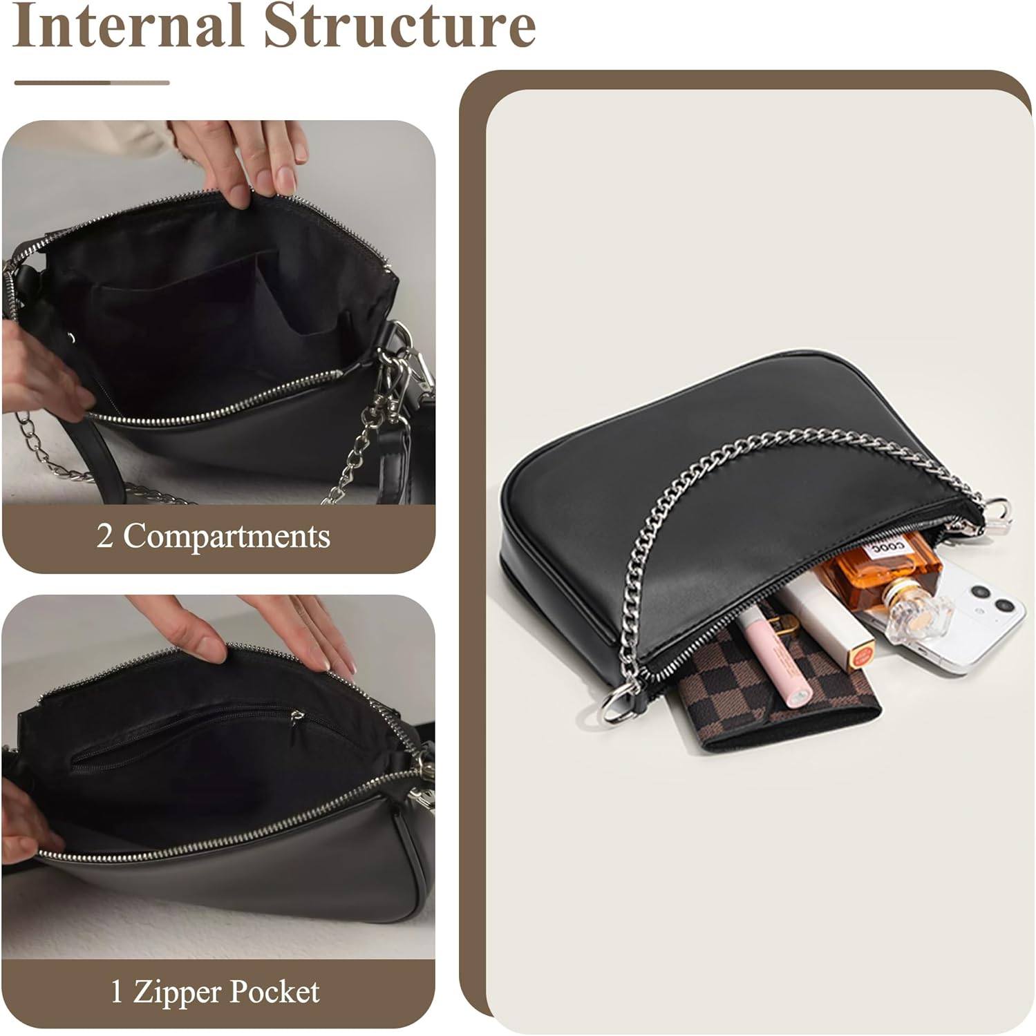 Thumbnail 5 de Borsa da donna Mabecol con tracolla regolabile nera, elegante mini-borsetta per ufficio e serate