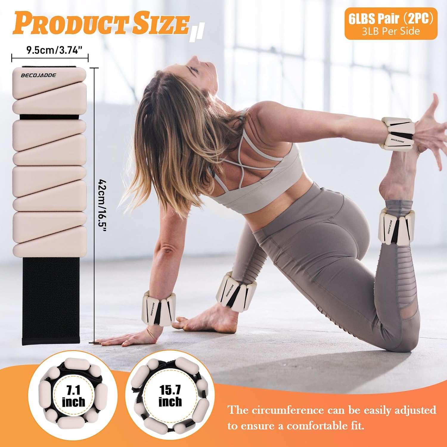 Thumbnail 3 de BECOJADDE 6 lb Ankle and Wrist Weights, Adjustable Beige Pair