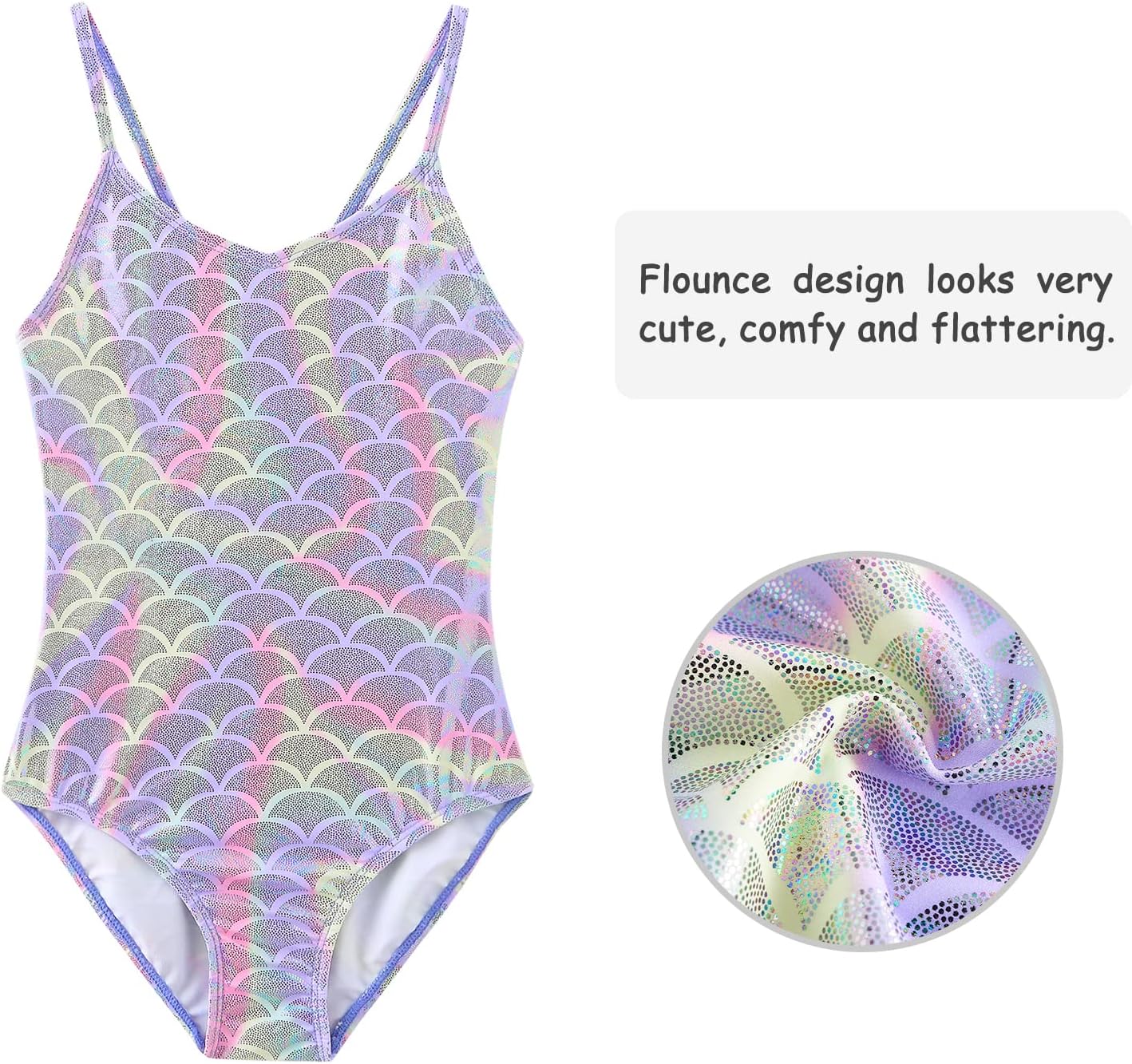 Thumbnail 2 de Aisyee girls mermaid one-piece swimming costume (adjustable straps, flounces) for ages 6–16