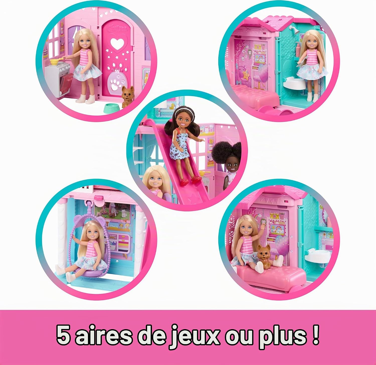 Thumbnail 1 de Barbie Chelsea Pop-up-poppenhuis: openklapbaar, met pop, hond en 5+ speelzones