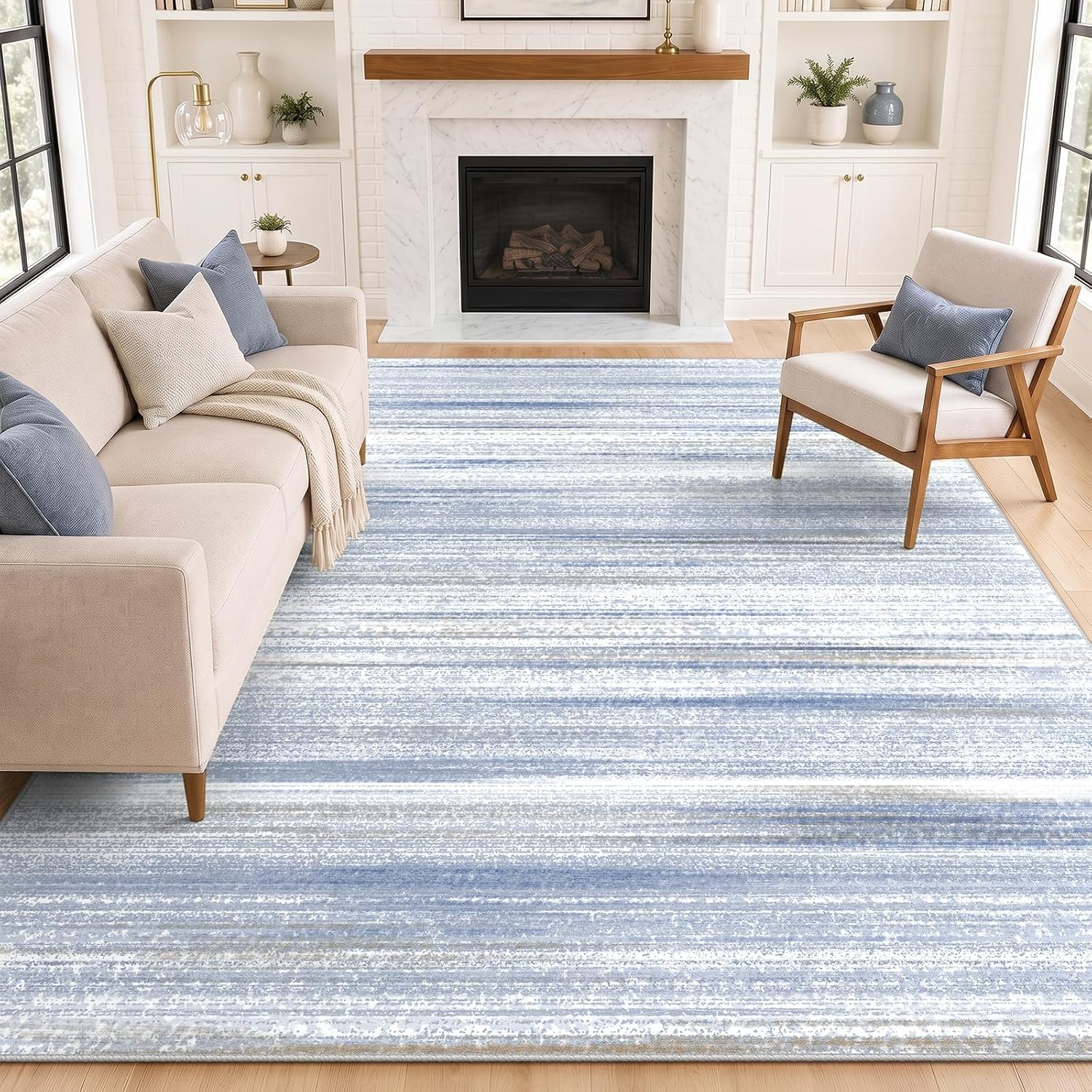 Detalle 1 de Hroza D02-105Y-HL-8x10 Washable Area Rug, Grey Blue Low Pile