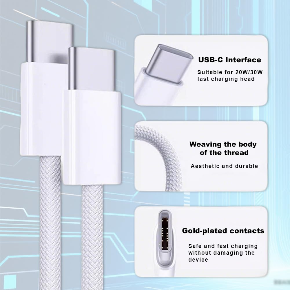 Thumbnail 5 de Honoflux USB C to USB C Cable for iPhone 16/15 — 2 Pack, 60W, 2m Nylon Type-C to Type-C Cables