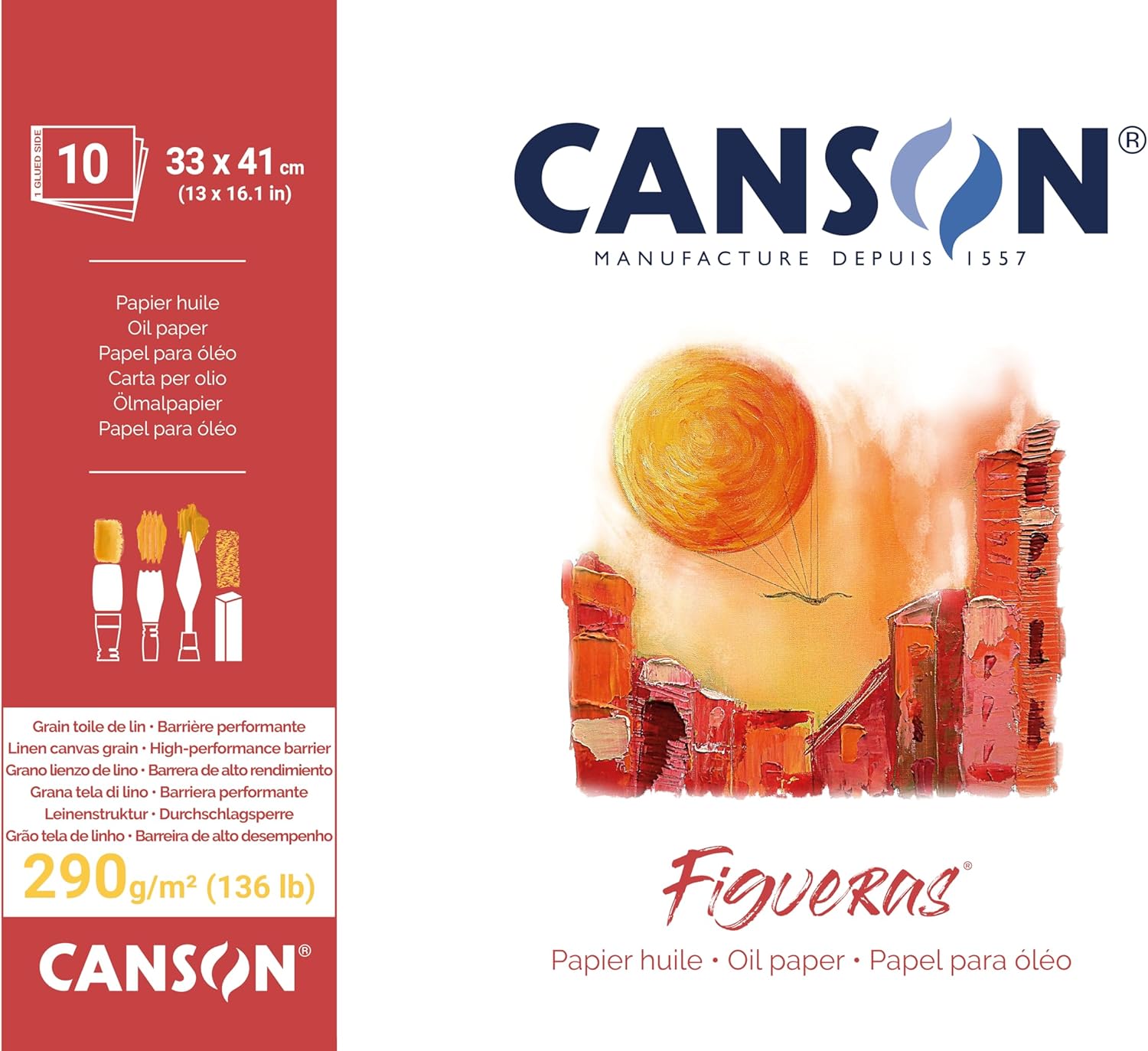 Thumbnail 2 de CANSON Figueras Bloc 10 feuilles – papier blanc pour huile, grain lin 24 x 33 cm, 290 g/m²