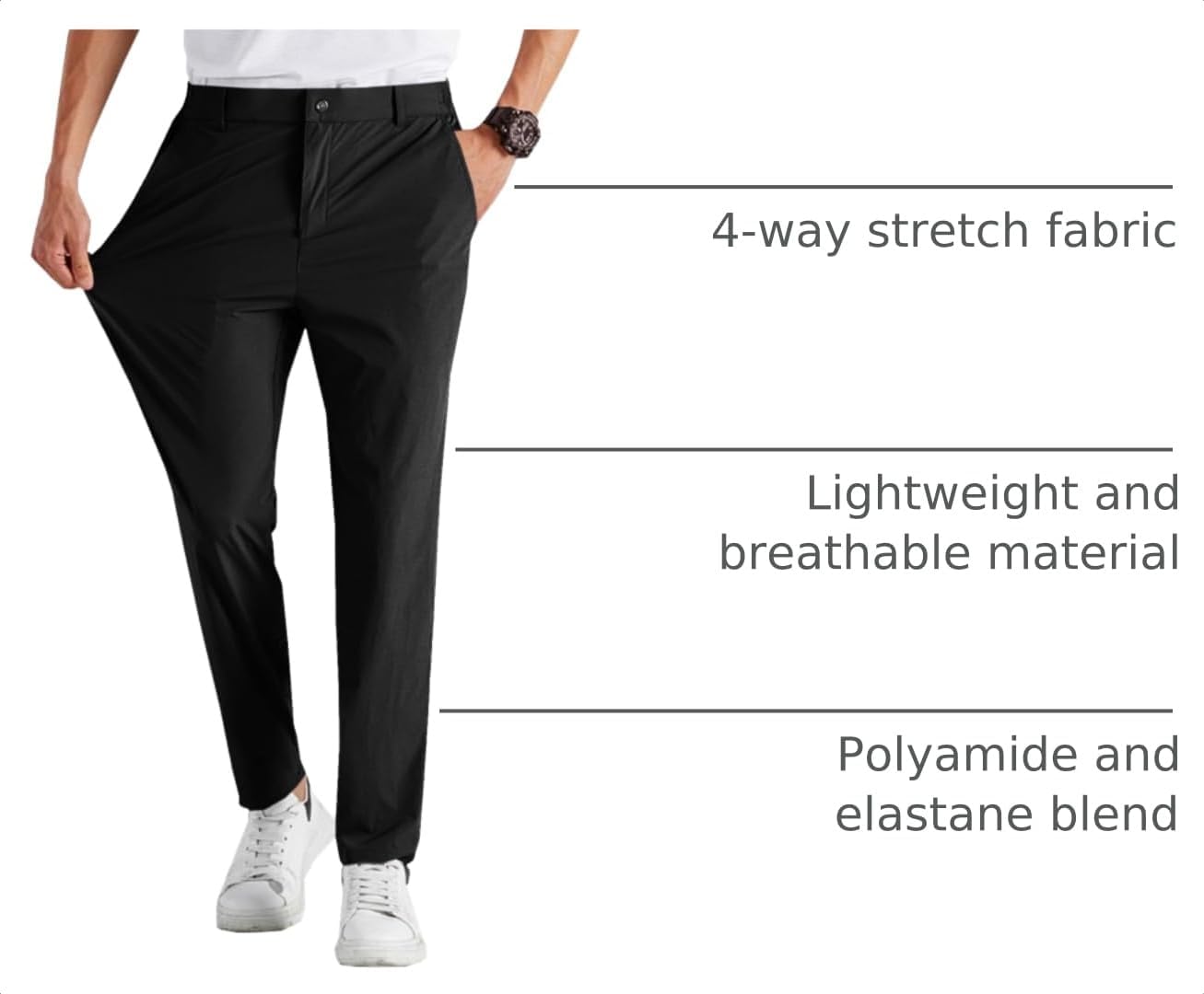 Detalle de Runcati Men's Stretch Golf Pants, Slim-Fit Cropped Chinos with 4-Way Stretch