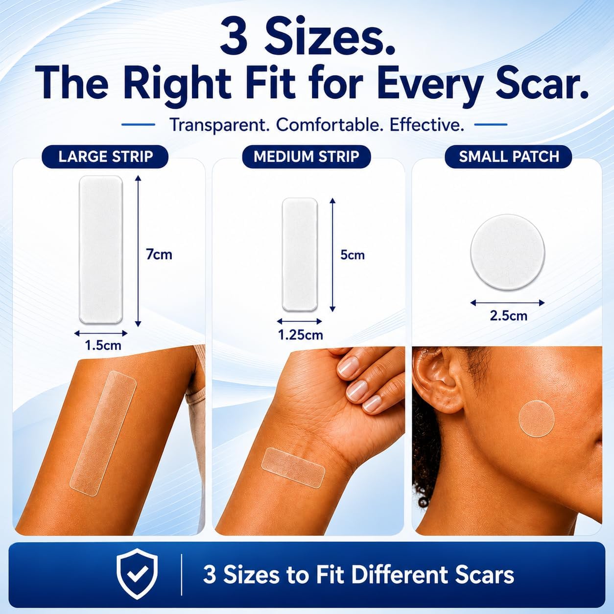 Thumbnail 3 de ScarFix+ Silicone Scar Tape: 18 pre-cut transparent plasters in 3 sizes