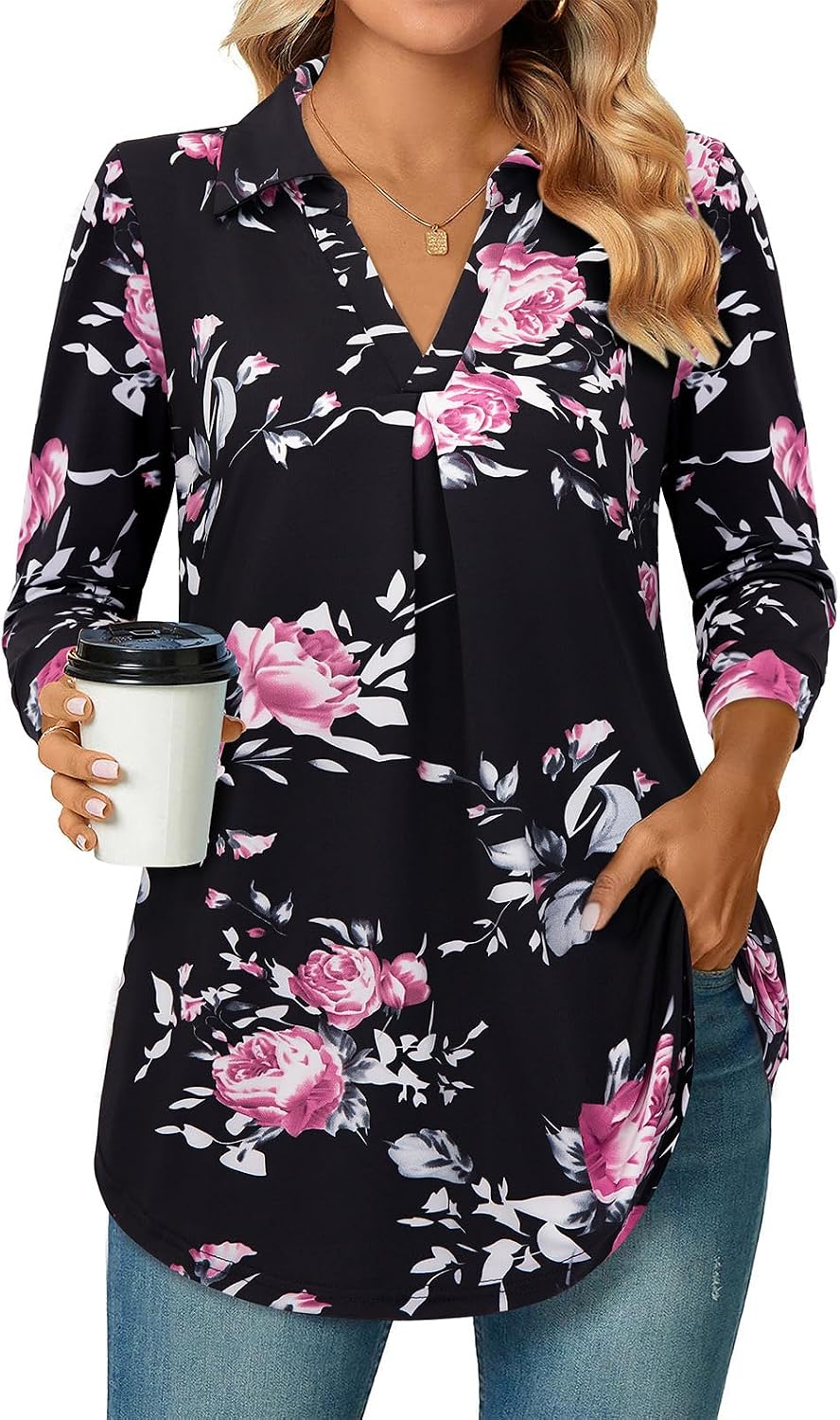 Detalle de Siddhe Damen V-Ausschnitt Bluse 3/4
