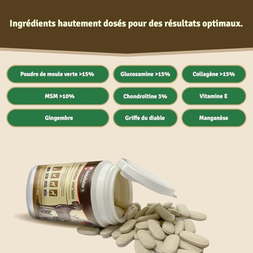 Detalle de Veddelholzer Comprimés articulations pour chiens – moules vertes, MSM, Griffe du Diable, glucosamine et collagène, 125 comprimés