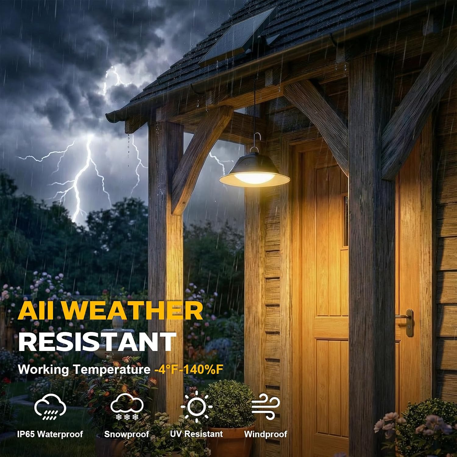 Thumbnail 4 de AGOTD Solar-Hängeleuchte – 70 LEDs, 3600 mAh, Fernbedienung, IP65, 5 m Kabel