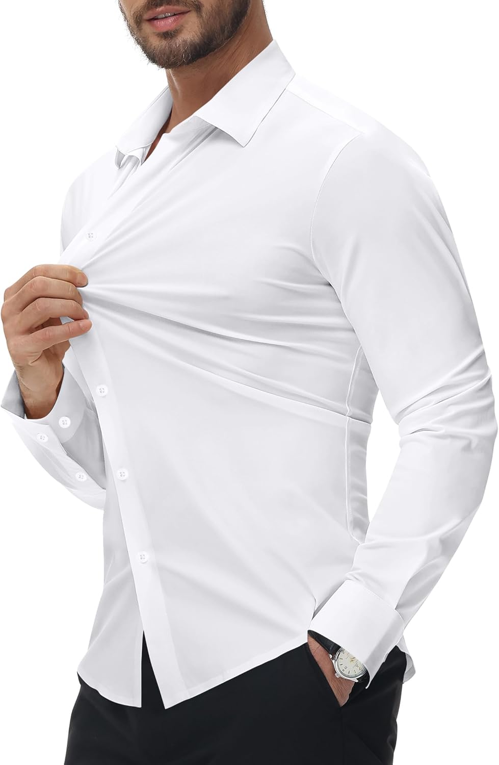 Thumbnail 1 de Alimens & Gentle Stretch Men’s Dress Shirt: Slim Fit, Long Sleeve, Wrinkle-Free Comfort