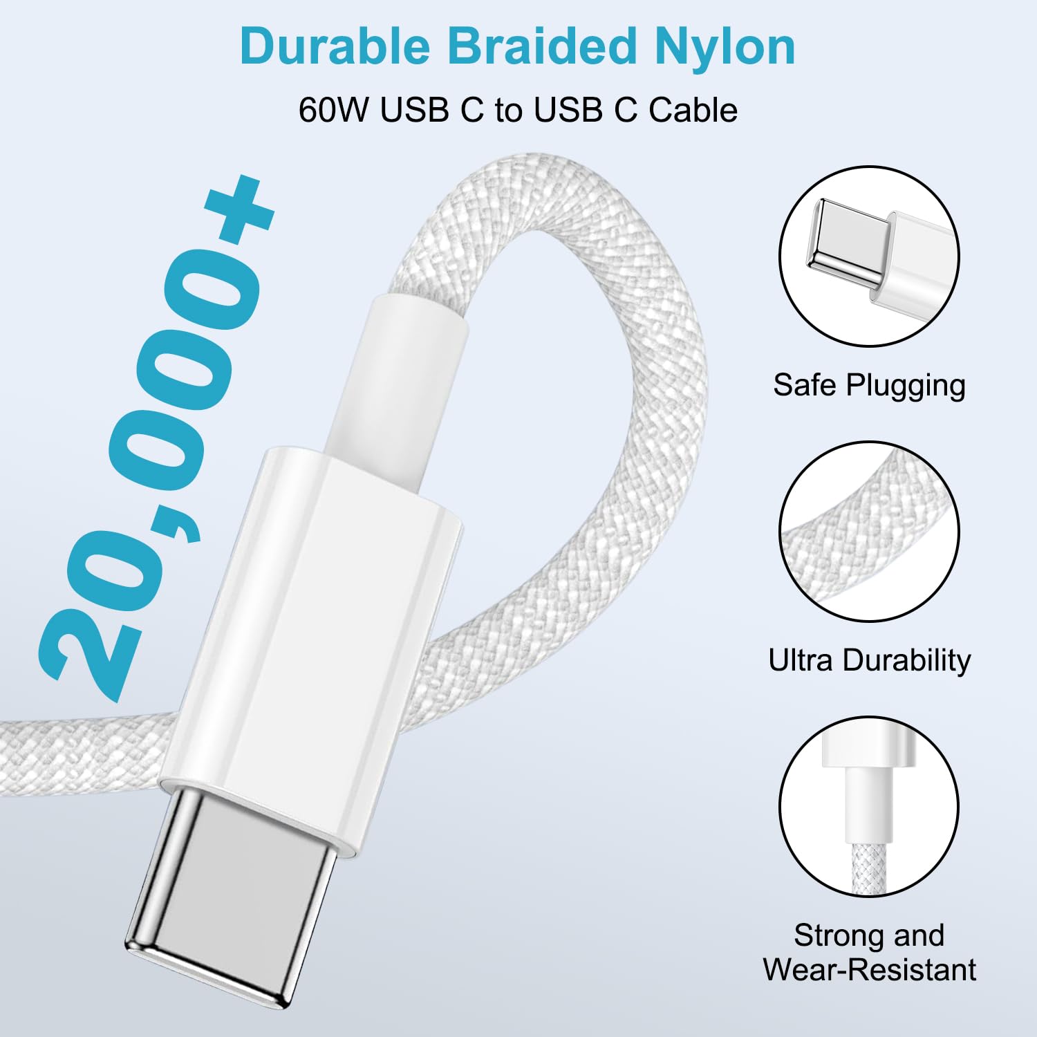 Thumbnail 3 de iPhone 16/17 USB‑C Ladekabel (2er‑Set, 2 m, 60 W) – Nylon geflochtenes USB‑C auf USB‑C Schnellladekabel