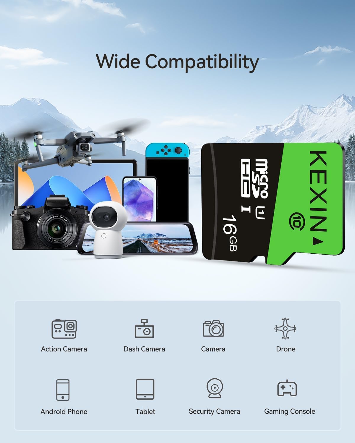 Detalle 2 de KEXIN 16GB Micro SD Card | MicroSDHC UHS-I Class 10 A1 U1 – Durable, compact memory for everyday devices