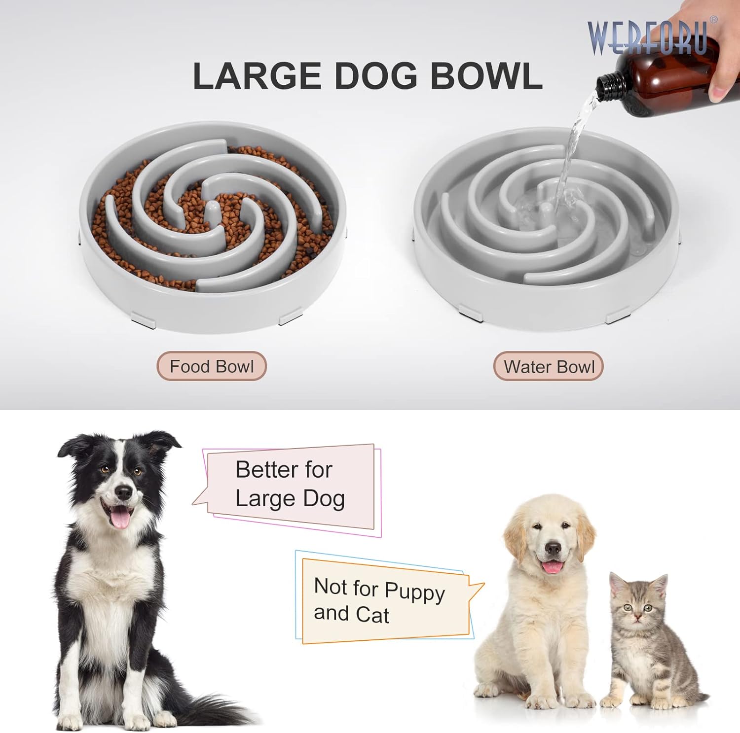 Detalle de Large Pet Slow Feeder Dog Bowl – Spiral Maze, Non-Slip, Light Grey