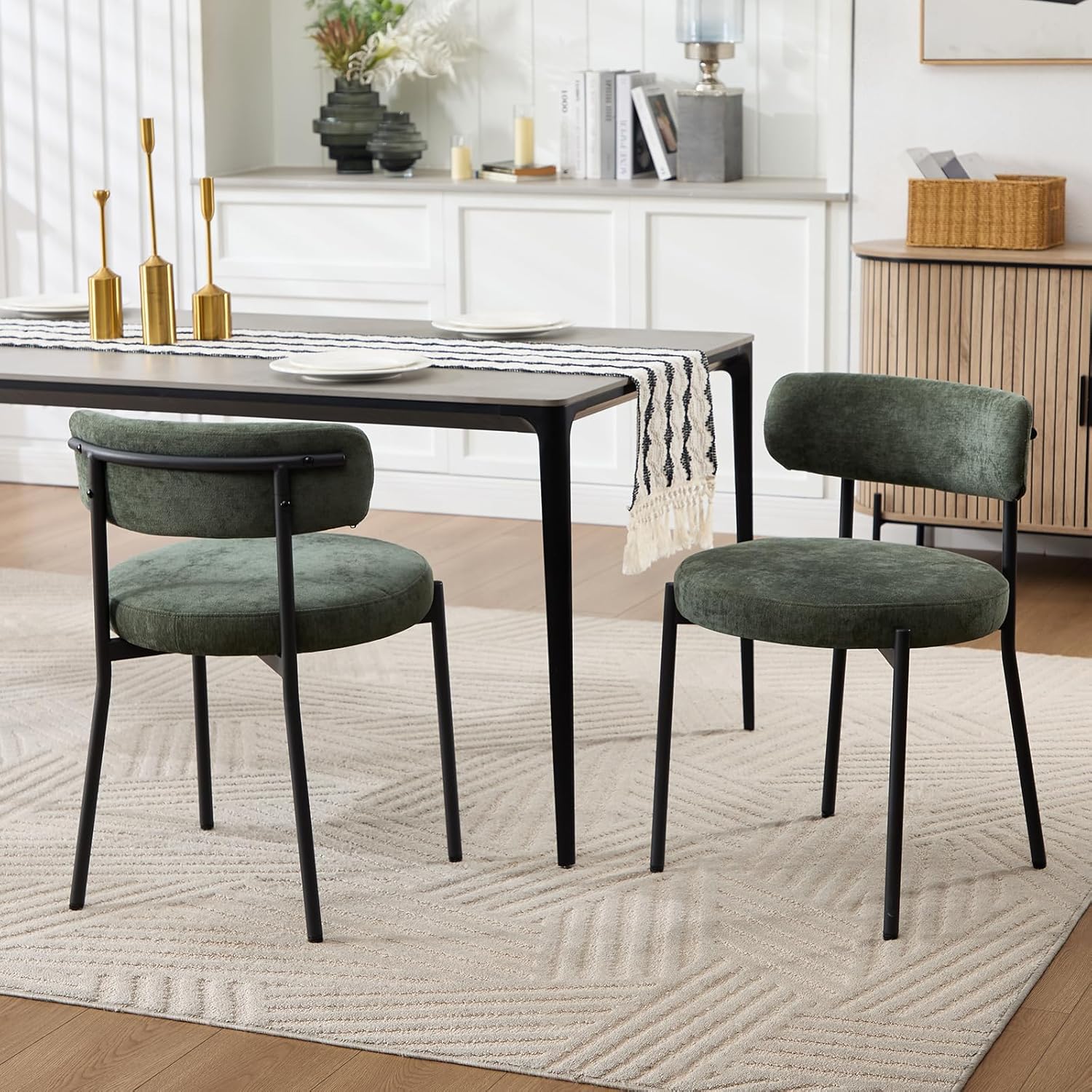 Detalle 2 de Orirsnug lot de 2 chaises de salle à manger moderne en tissu chenille – dossier rembourré, vert