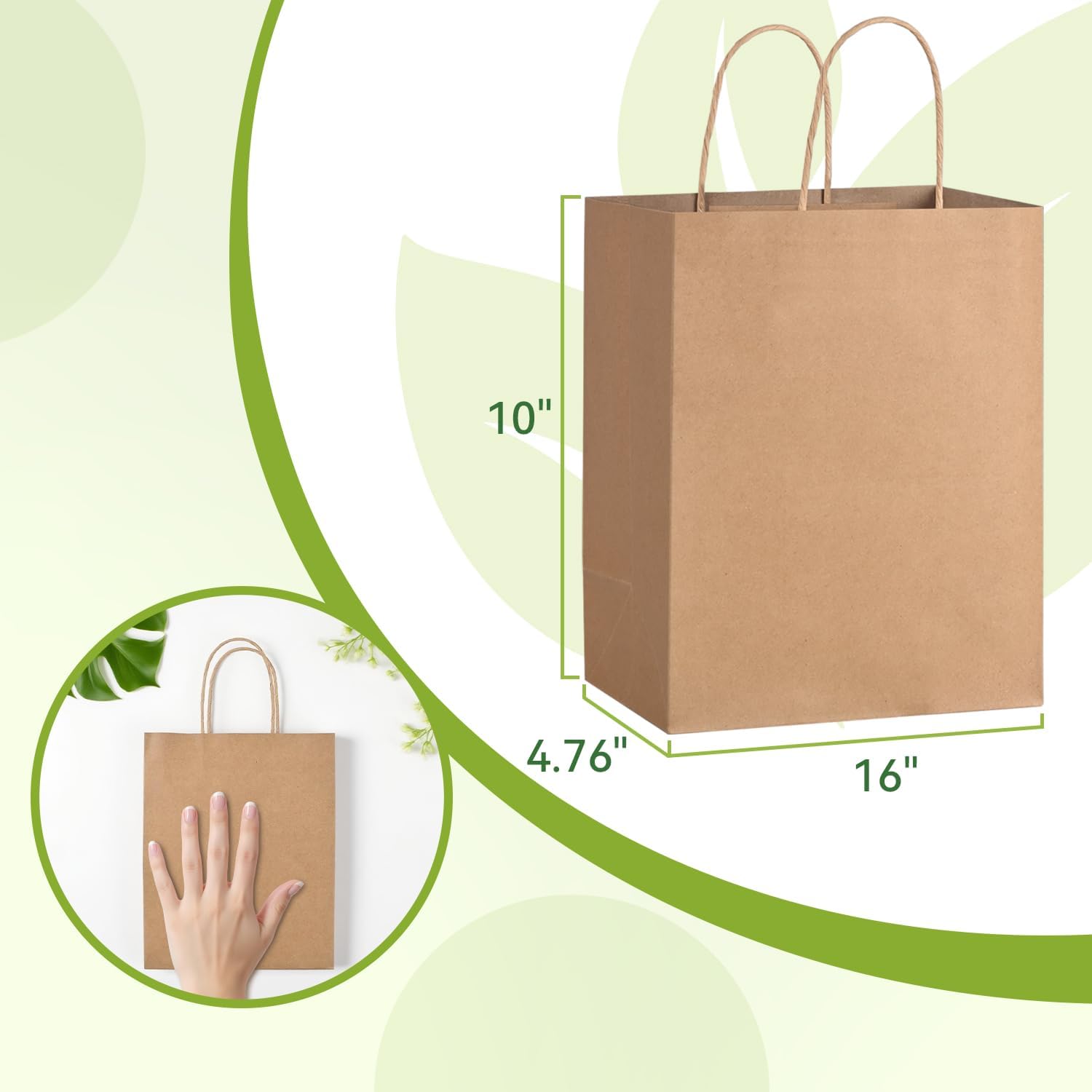 Detalle de Brothersbox 100-Pack Kraft Paper Gift Bags with Handles, 8 x 4.76 x 10 Inches