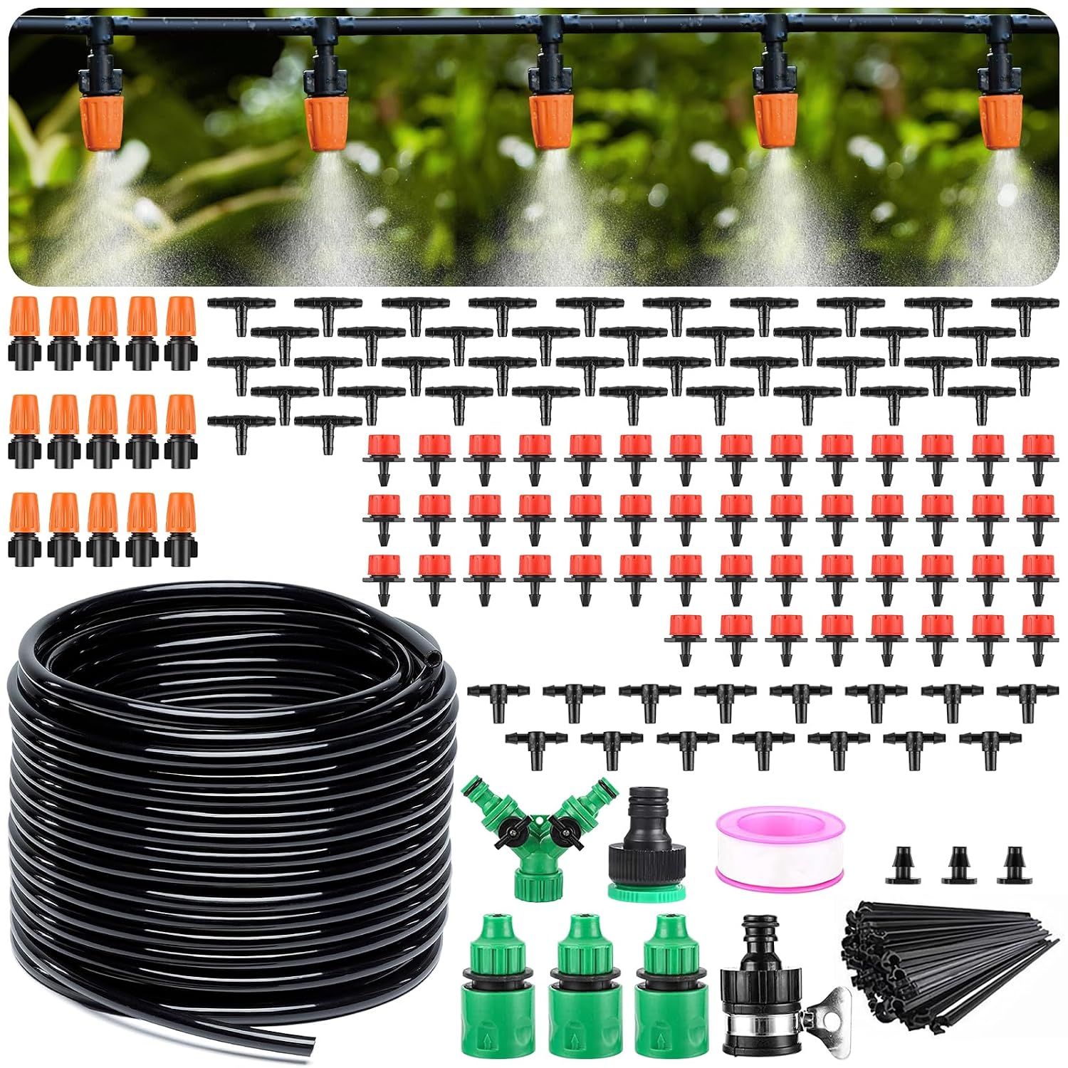 Detalle de LasTool 50M/164FT Drip Irrigation Kit: Automatic Garden Watering System with 1/4" Tubing