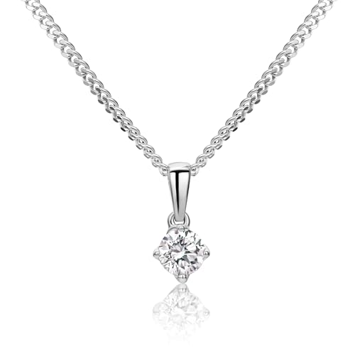 Detalle de Collar Miore de Oro Blanco 9K con Diamante Solitario 0,25 ct y Cadena de Plata 925 (45 cm)