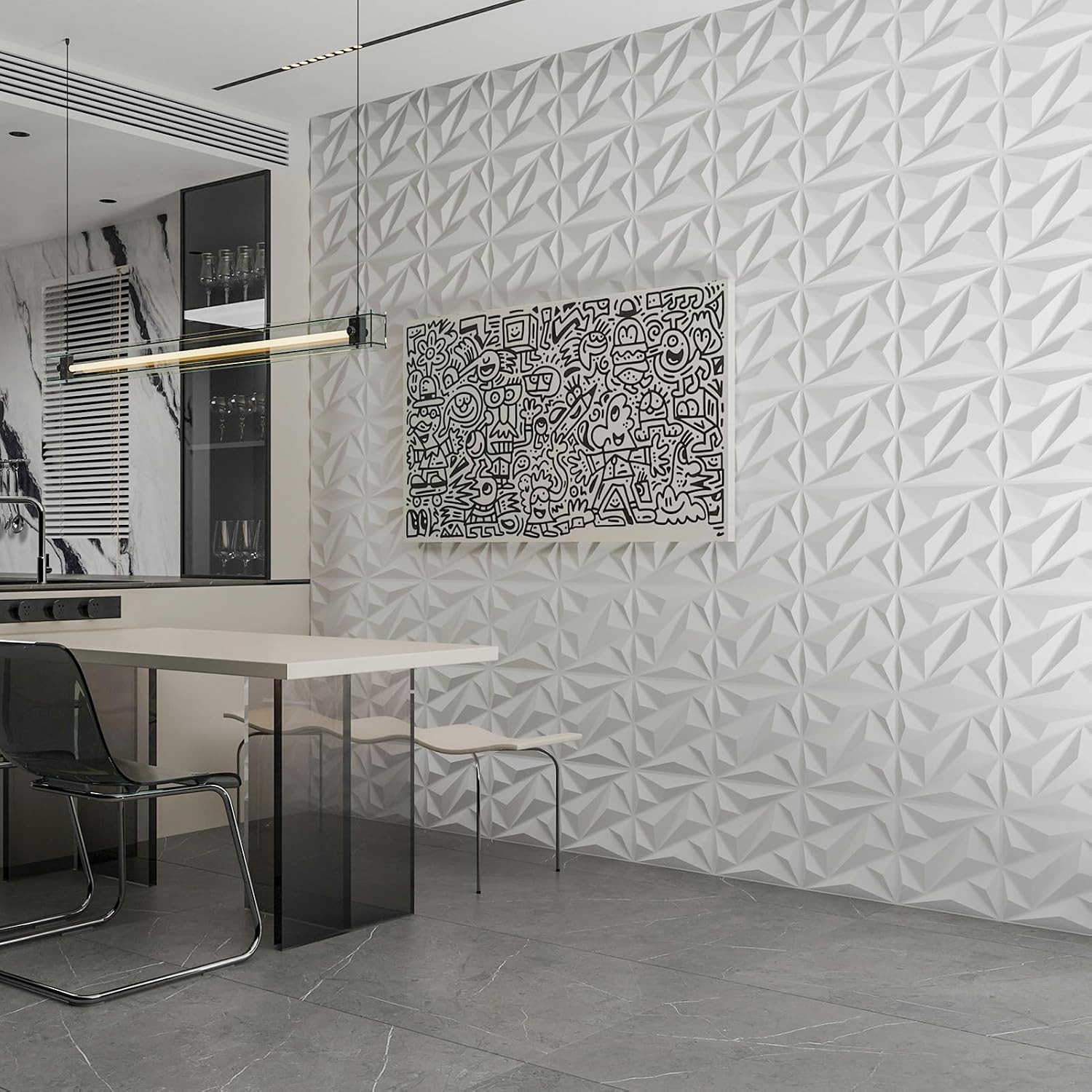 Detalle 2 de Art3dwallpanels 3D Diamond Wall Panels, 50-Pack, White, 12 x 12 in