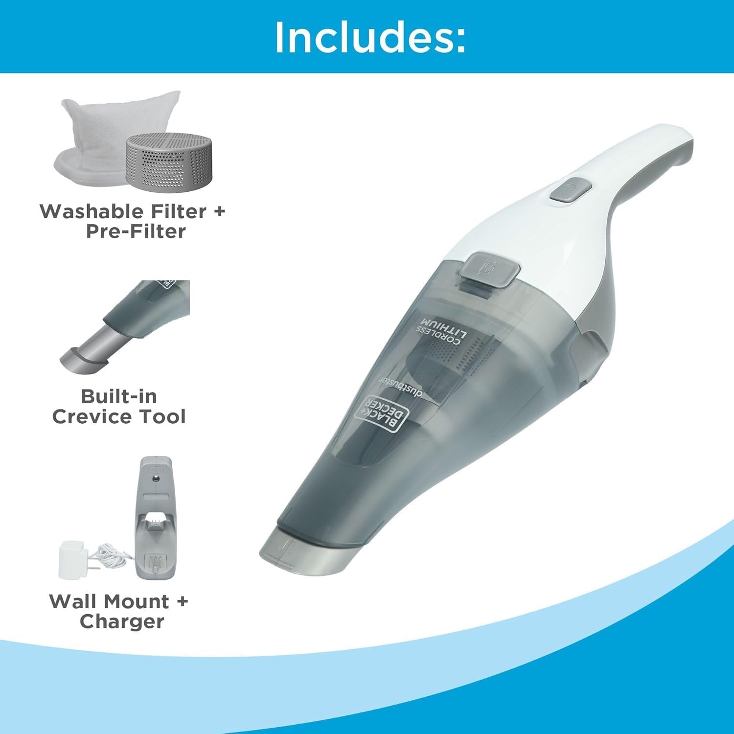 Detalle 2 de BLACK+DECKER dustbuster HNVC215B10 Cordless Handheld Vacuum (Wall Mount) — Portable Car & Home Cleanup