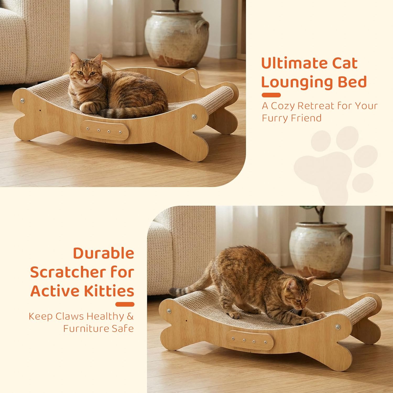 Thumbnail 4 de Cat Scratching Board Sisal Cat Scratcher Bed – 160° Curved Design in Solid Beech Wood (Extra-Large)