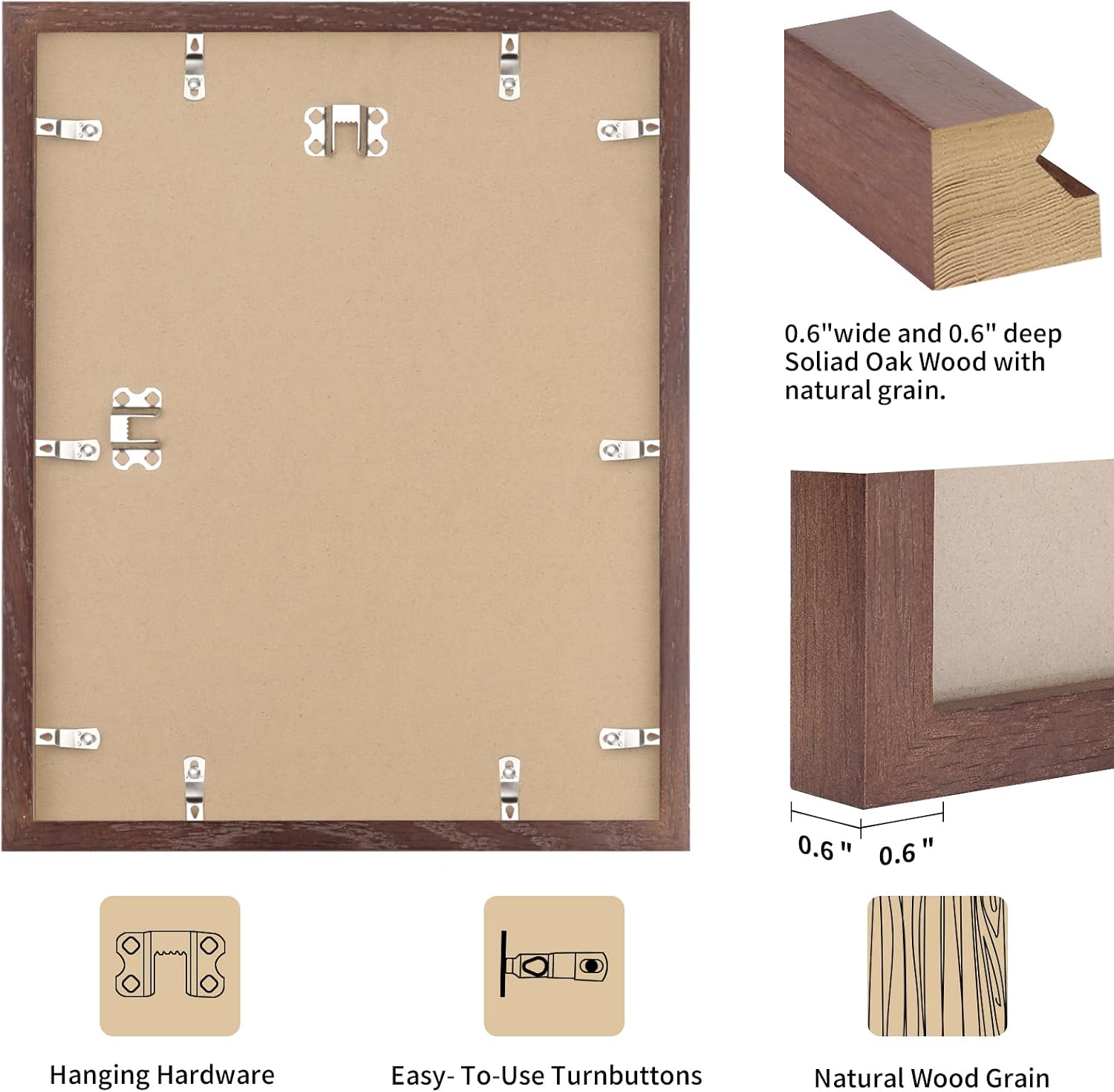 Detalle de puthiac P147-16#20-1-H Solid Oak Picture Frame, Walnut, 16x20