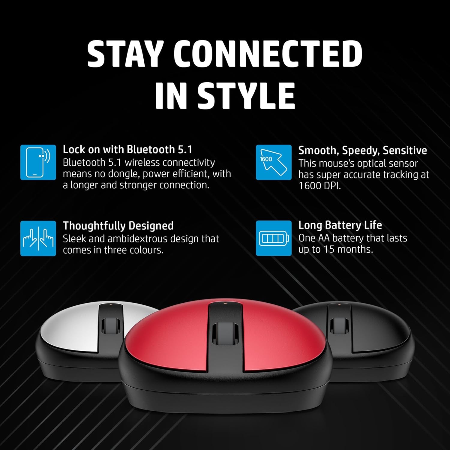 Thumbnail 1 de HP 240 Bluetooth Mouse: Ambidextrous, 1600 DPI, Bluetooth 5.1