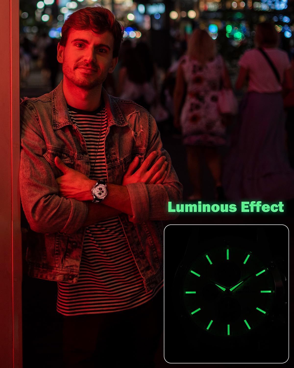 Detalle 2 de MEGALITH Mens Watches Chronograph: Waterproof, Luminous, Rubber Strap Quartz Watch