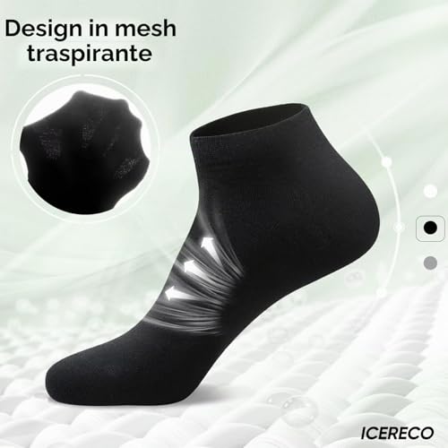Detalle de IceReco 10 Paia Calze Corte Uomo in Cotone 43-46 Nero/Grigio – Comfort Traspirante